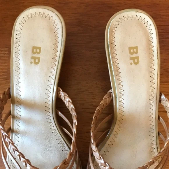 BP Tan Brown Leather Wedge Sandals Size 8.5 - Picture 5 of 13